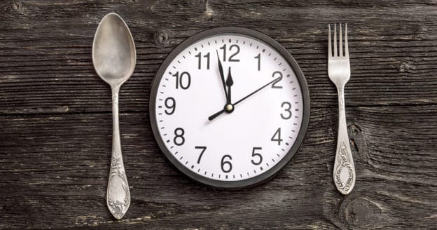 Clock as a plate with fork and spoon, Time to eat!