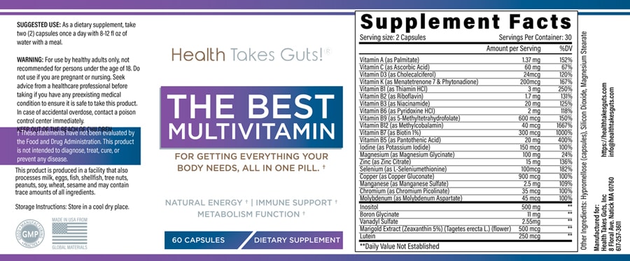 The Best Multivitamin Health Takes Guts Supplement Facts Label
